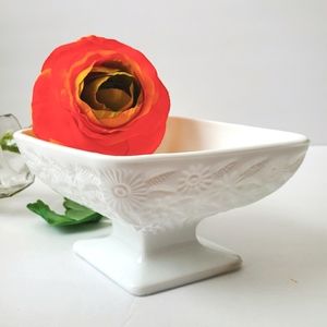 Vintage Milk Glass Candy Trinket Floral Dish